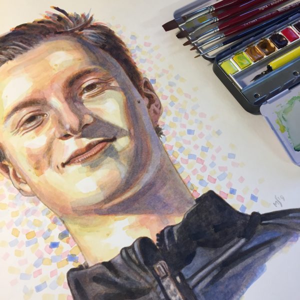 Example watercolor portrait in the making
